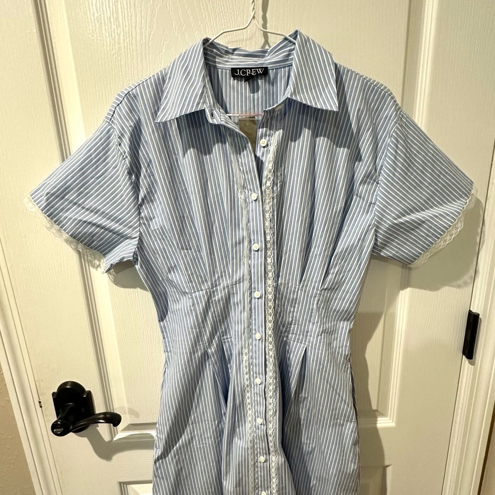 J. Crew Light Blue and White Striped Midi Shirt Dress - Picture 6 of 14